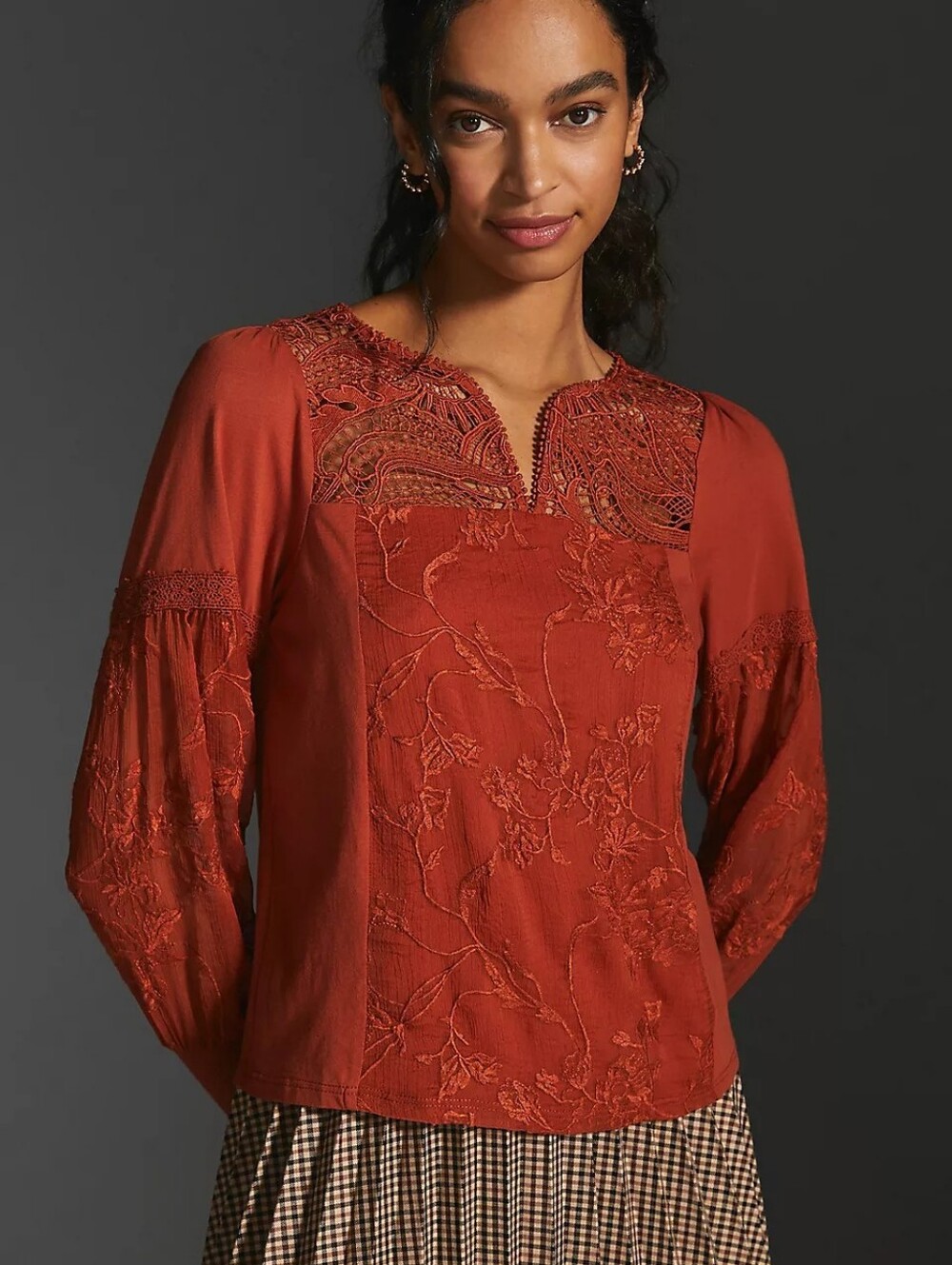 Anthropologie Tiny Noah Embroidered Lace Blouse Burnt Orange XS